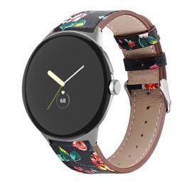 LEATHER Cinturino in pelle per Google Pixel Watch / Pixel Watch 2 / Pixel Watch 3 41mm / Pixel Watch 4 41mm RED FLOWER