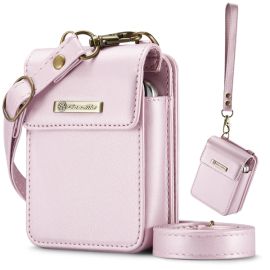 CASEME MINI Custodia a portafoglio con tracolla per serie Samsung Galaxy Z Flip rosa chiaro