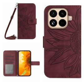 ART SUNFLOWER Custodia a portafoglio con cordino per Xiaomi 15T Pro bordeaux