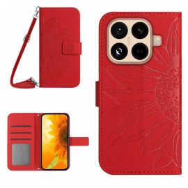 ART SUNFLOWER Custodia a portafoglio con cordino per Xiaomi 15T Pro rosso