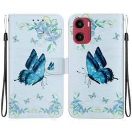 ART Copri portafoglio per Motorola Moto G05 / Moto E15 BLUE BUTTERLY