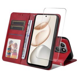 ENKAY PREMIUM SET Custodia a portafoglio e vetro protettivo Honor 400 Smart 5G / Honor X7d rosso