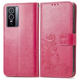 Cover portafoglio ART Vivo Y76 5G FLOWER S rosa scuro