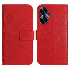 ART SUN FLOWER Custodia a portafoglio con cinturino Realme C55 rosso