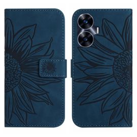 Custodia portafoglio ART SUN FLOWER con cinturino Realme C55 blu