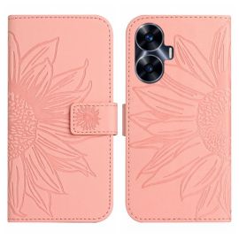 ART SUN FLOWER Custodia portafoglio con tracolla Realme C55 rosa chiaro