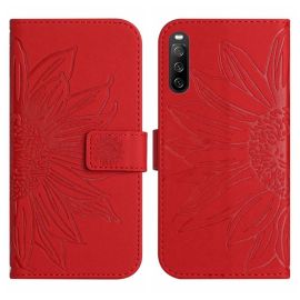 Custodia a portafoglio con cinturino ART SUN FLOWER Sony Xperia 10 IV 5G rosso