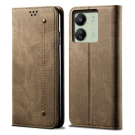 DENIM Custodia a portafoglio per Xiaomi Redmi 13C / Poco C65 grigio-marrone