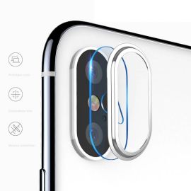 Ochranné sklo pre fotoaparát s rámikom Apple iPhone X / XS / XS Max strieborný