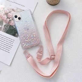 Cover GLITTER con cordino Apple iPhone 14 rosa