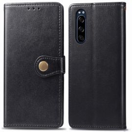 Custodia BUCKLE portafoglio con LEATHER IN PELLE Sony Xperia 5 nera