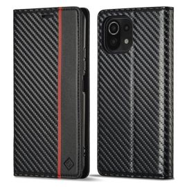 IMEEKE CARBON Custodia a portafoglio Xiaomi Mi 11 Lite / 11 Lite 5G / 11 Lite NE 5G nero