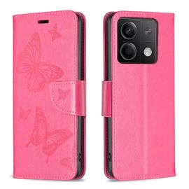 Cover portafoglio ART BUTTERFLY per Xiaomi Redmi Note 13 rosa scuro