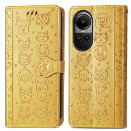 CUTE CAT Custodia a portafoglio Oppo Reno10 5G / Reno10 Pro 5G giallo