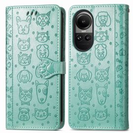 CUTE CAT Custodia a portafoglio Oppo Reno10 5G / Reno10 Pro 5G verde