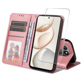ENKAY PREMIUM SET Custodia a portafoglio e vetro protettivo Honor 400 Smart 5G / Honor X7d rosa